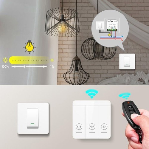 Wireless dimmer 230 V with 2 remotes for LED/halogen 10–150 W, no Wi-Fi