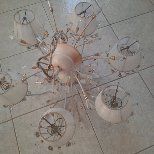 Vintage 6-light ceiling lamp with crystals like new