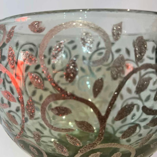Vintage glass decorative kaspo with silver detail used