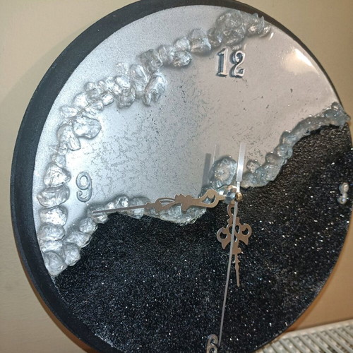 Wall clock new with wood and liquid glass handmade
