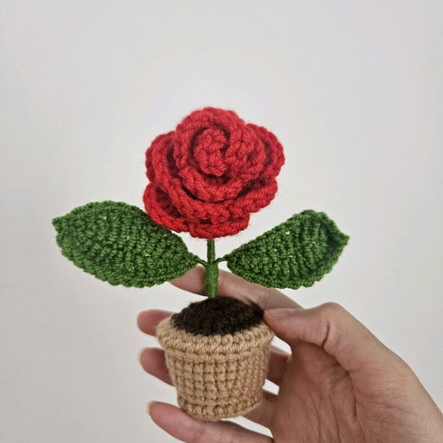 Red rose plant in pot like new, desk decoration