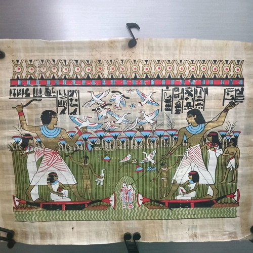 Painting on papyrus with Egyptian theme used