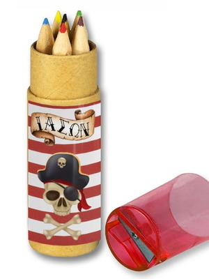 Pirates Colored Pencils New with Name in Kraft Box 6 Pieces