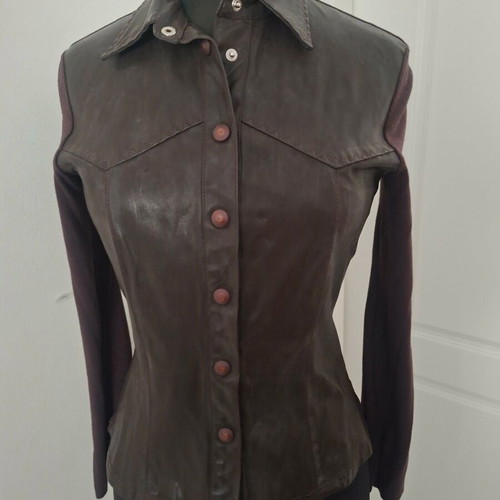 Women's brown shirt with leather and jersey, size S like new