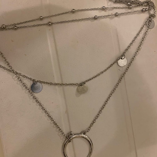 Stainless steel necklace new, four rows in silver color