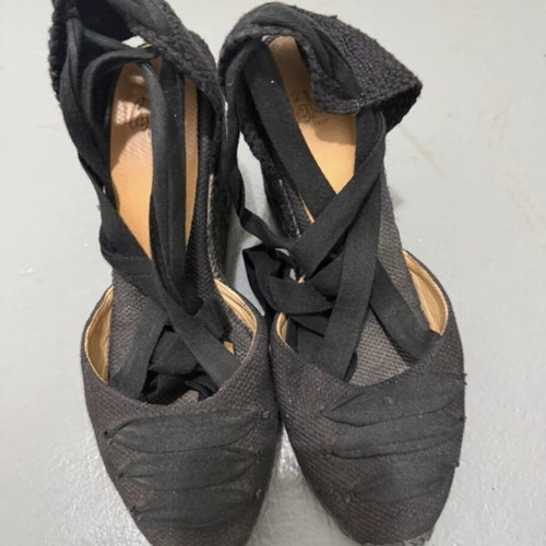 Castaner espadrilles with heel used, black, ankle ties, size 37