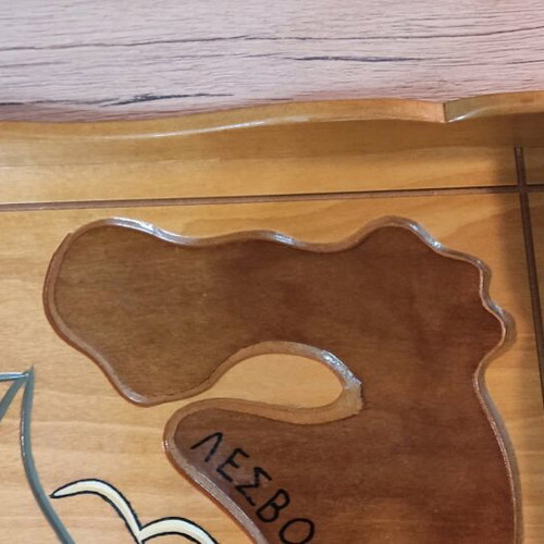 Wooden serving tray like new with decorative Lesvos design