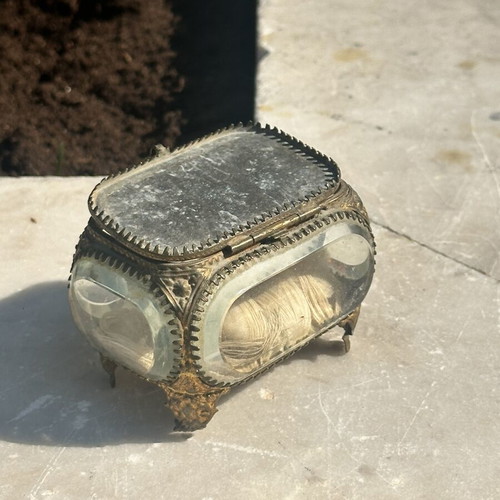 19th Century French Glass Jewelry Casket used with metal frame