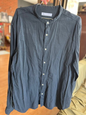 Zara men's shirt XXL black with Mao collar like new