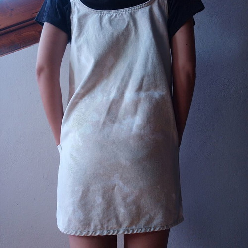 Bershka cotton denim pinafore mini dress, tie dye, mint and white
