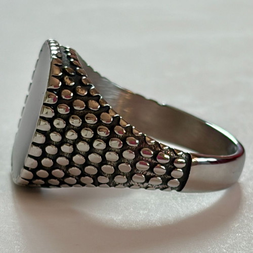 Scaled Signet Ring Black Inlay New, 316L Stainless Steel, US Size 12