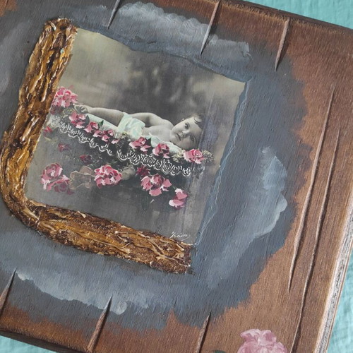 Children's photo album new with wooden hand-painted cover