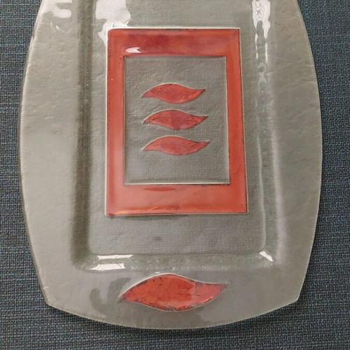 Glass serving platter used, rectangular
