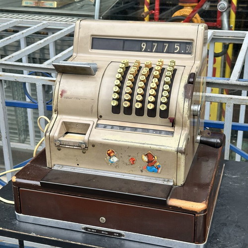 Vintage National Professional Cash Register used, wooden base