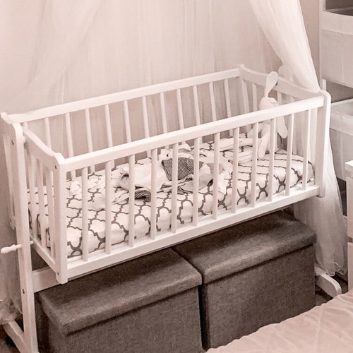 Beboulino wooden white baby cot with Greco strom mattress like new