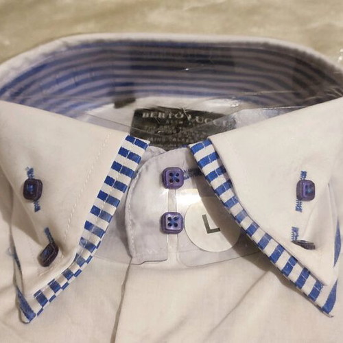 Berto Lucci shirt new white with blue stripes, slim fit, size Large