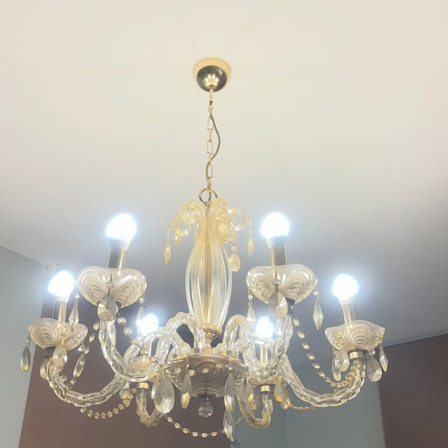 Classic chandelier 6 lights with glass and crystal elements like new