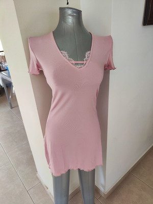 Pink summer mini dress with lace details size S new