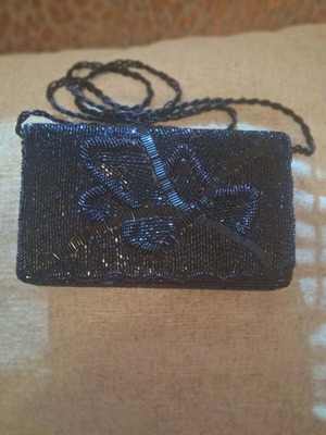 Vintage evening shoulder bag with beads like new, black