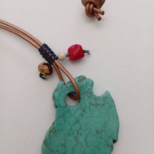 Boho Necklace with Natural Turquoise and Red Coral like new