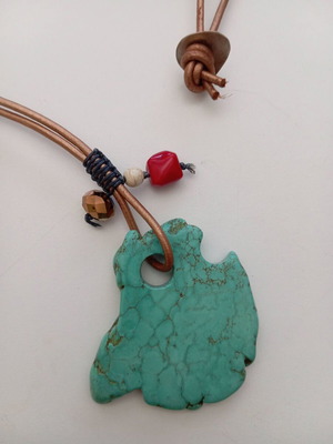 Boho Necklace with Natural Turquoise and Red Coral like new