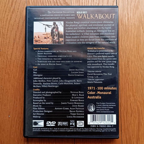 Walkabout DVD μεταχειρισμένο, Criterion Collection, δράμα, κοινωνική, περιπέτεια