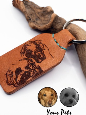 Custom Pet Photo Leather Keychain made to order from Greek leather