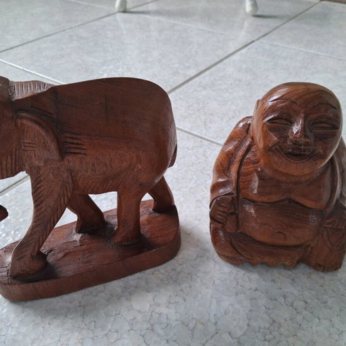 Vintage wooden vase and two wooden figures like new