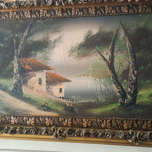 Oil painting with carved frame from the previous century, new