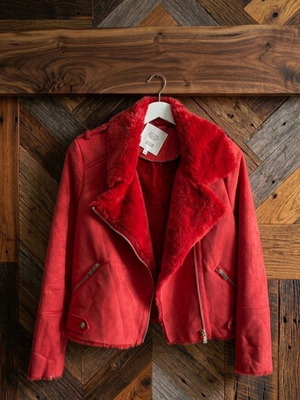 River Island jacket with fur lining like new, size M/10, coral