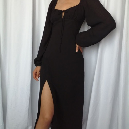 Gina Tricot midi dress with puff sleeves size S like new, black
