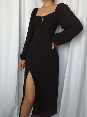 Gina Tricot midi dress with puff sleeves size S like new, black
