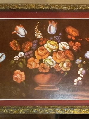 Painting with flowers used, signed Rene