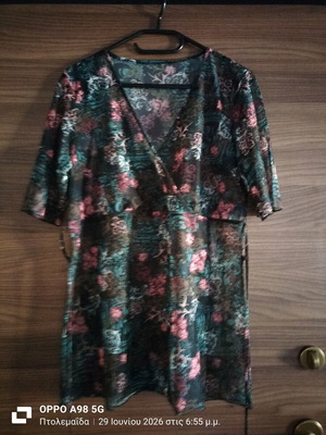Multicolor transparent blouse with belt, like new, size L