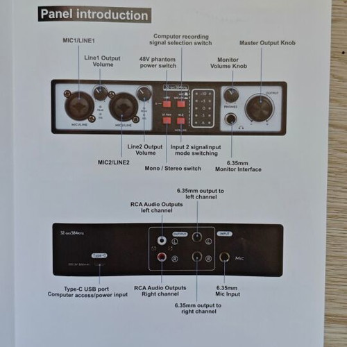 USB audio interface 2-in-2-out 32-bit/384kHz DSP 48V new, home studio