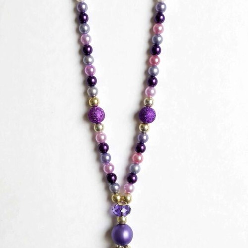 Handmade purple,pink beaded Long necklace and earrings set