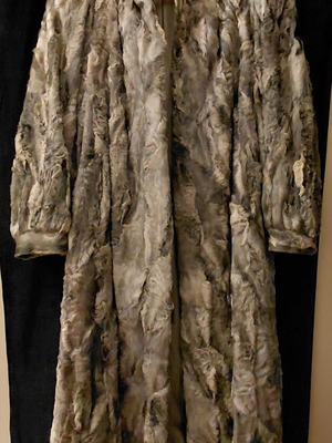 Vintage astrakhan fur coat used, 1960s–70s, gray silver