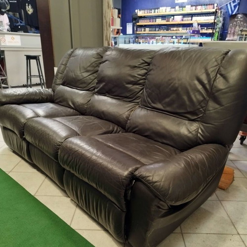 Three-seater black leather sofa with recline
