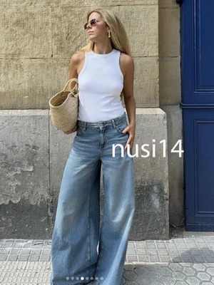 Zara Super Wide Leg Jeans Size XS Like New, 100% Cotton, Blue