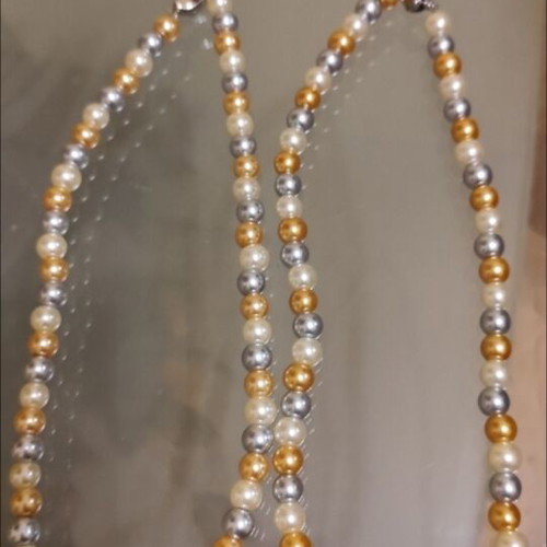 Necklaces with multicolored pearls new, set of two strands