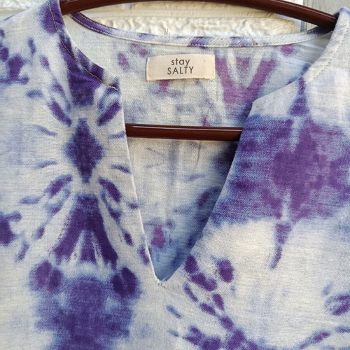 Nef nef caftan like new, 100% cotton, white and purple