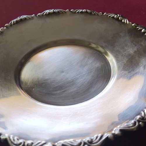 Silver-plated utensils used, bowl and plate with handmade carving
