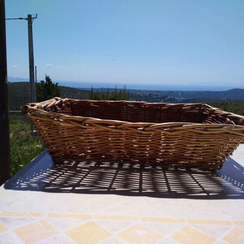 Wicker basket used for clothing display