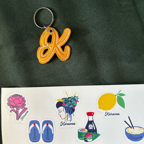 Karavan keychain with collectible stickers new, colorful
