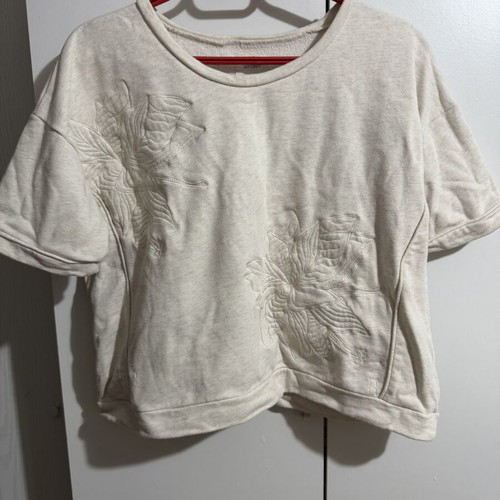 Beige blouse size L with floral embroidery