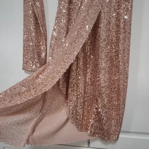 Sequin dress new, short rose gold wrap style size M