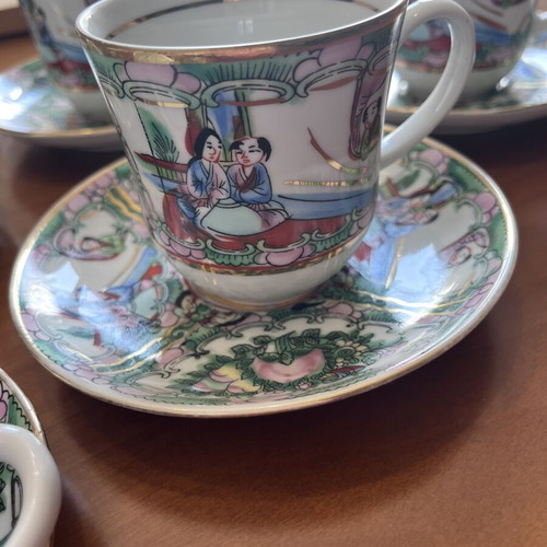 Vintage Chinese Famille Rose Medallion Teacup and Saucer set porcelain
