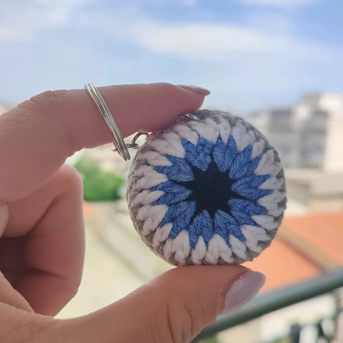 Knitted eye keychain new in gray color