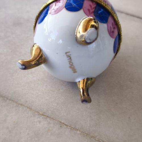 Limoges decorative porcelain egg-shaped box with gold details like new