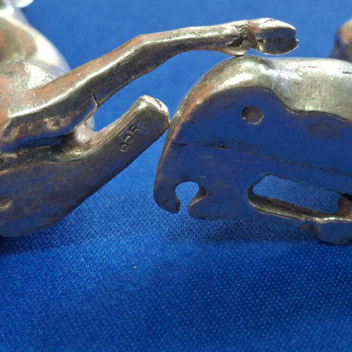 Silver deer figures used, 925 hallmark, 6.5×5.5 cm